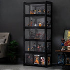 Vitrine moderne en bambou noir et verre avec porte rabattable
