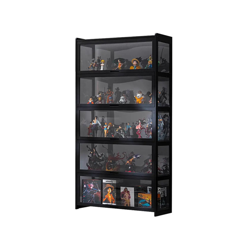 Vitrine moderne en bambou noir et verre avec porte rabattable