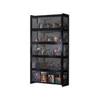 Vitrine moderne en bambou noir et verre avec porte rabattable