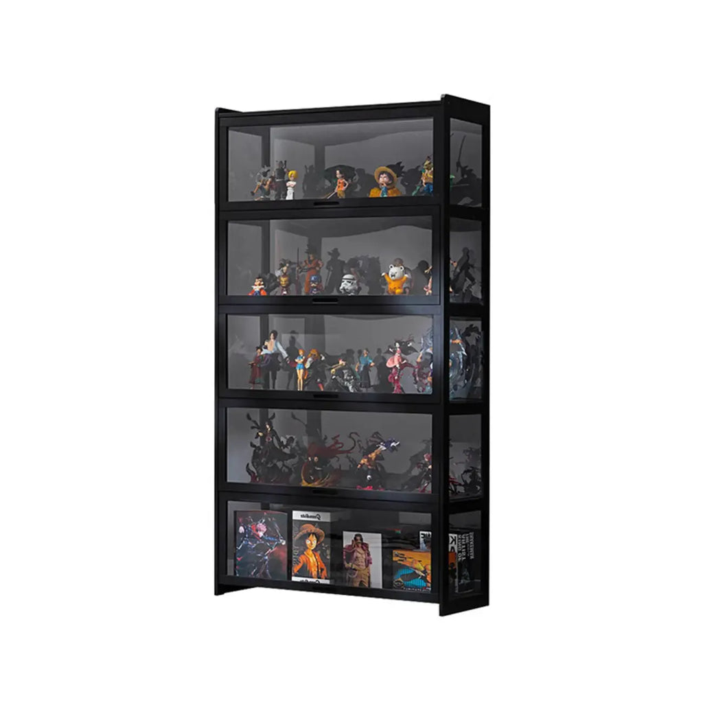 Vitrine moderne en bambou noir et verre avec porte rabattable