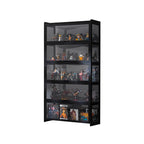 Vitrine moderne en bambou noir et verre avec porte rabattable