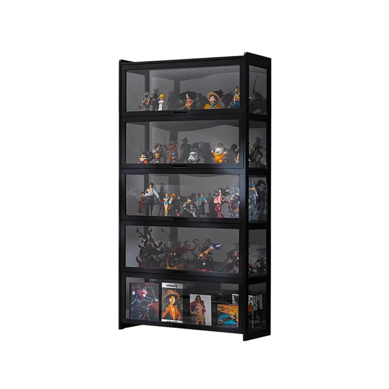 Vitrine moderne en bambou noir et verre avec porte rabattable