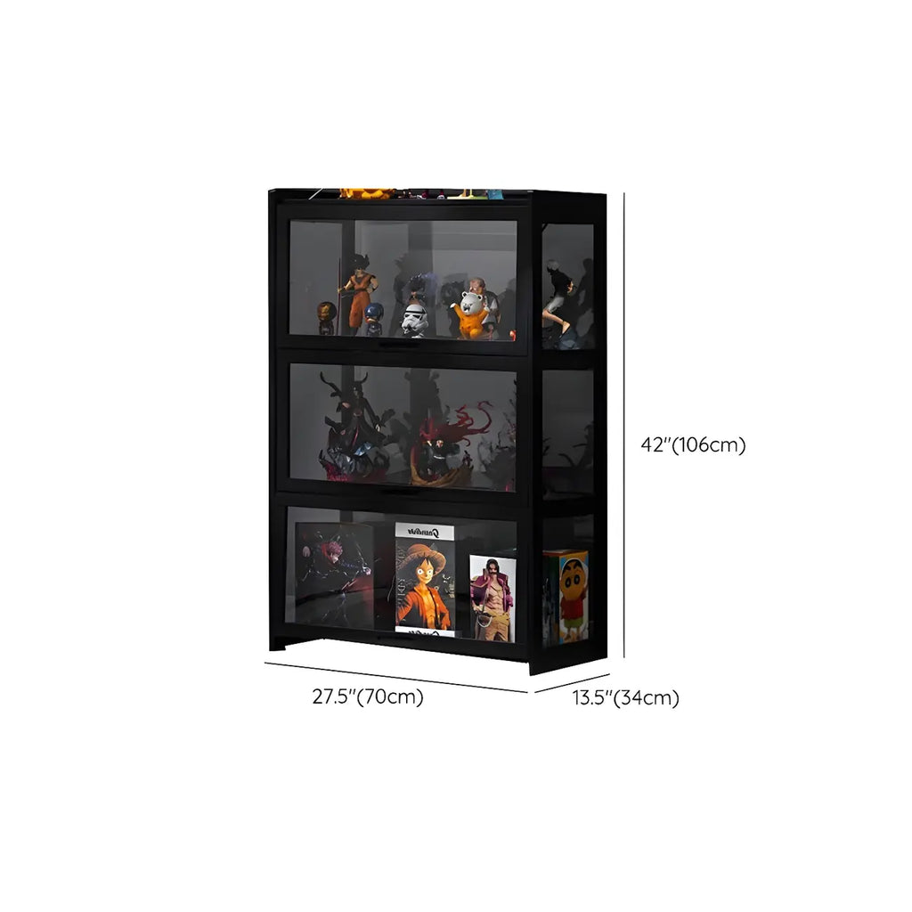 Vitrine moderne en bambou noir et verre avec porte rabattable