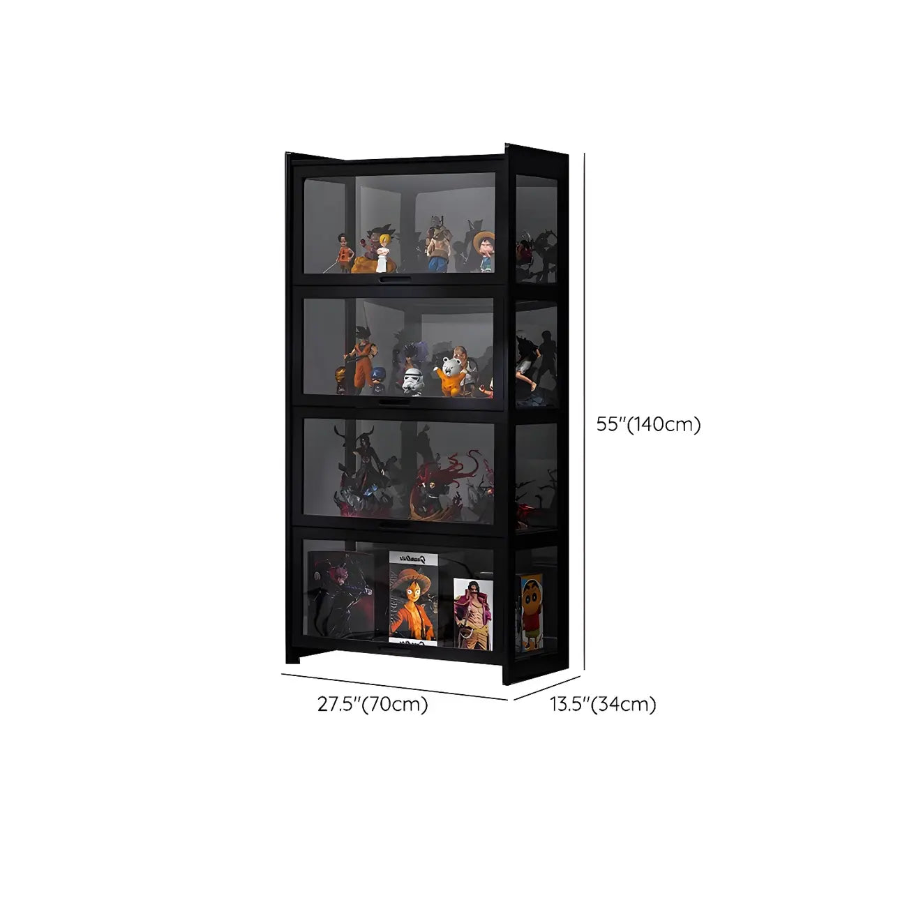 Vitrine moderne en bambou noir et verre avec porte rabattable