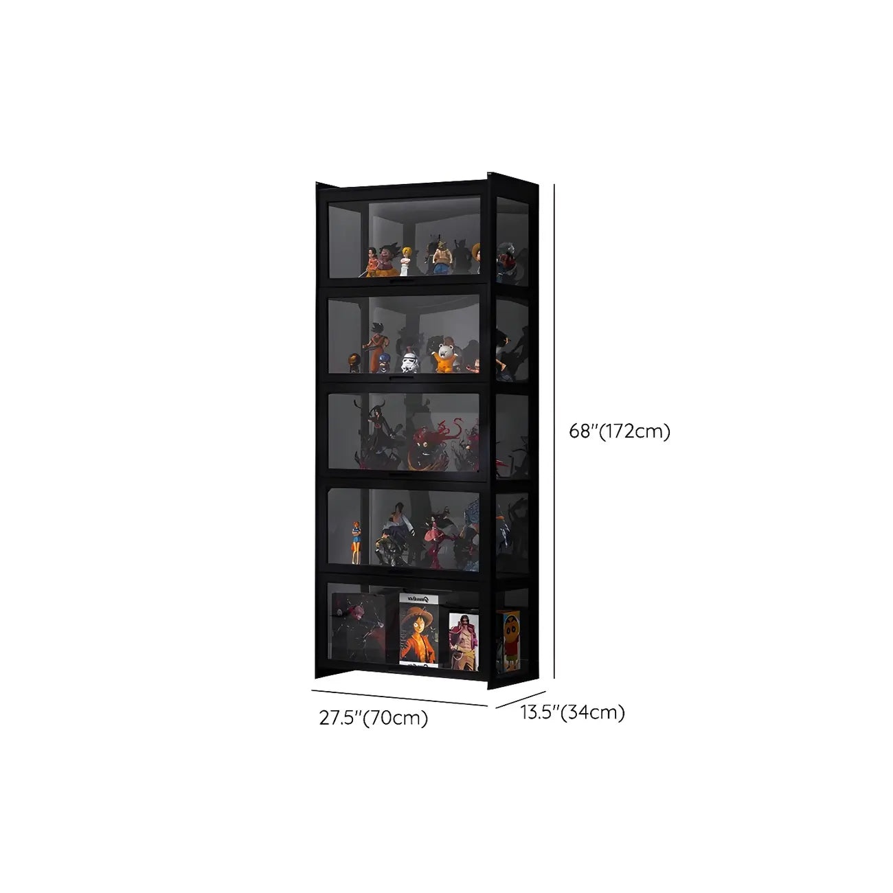 Vitrine moderne en bambou noir et verre avec porte rabattable