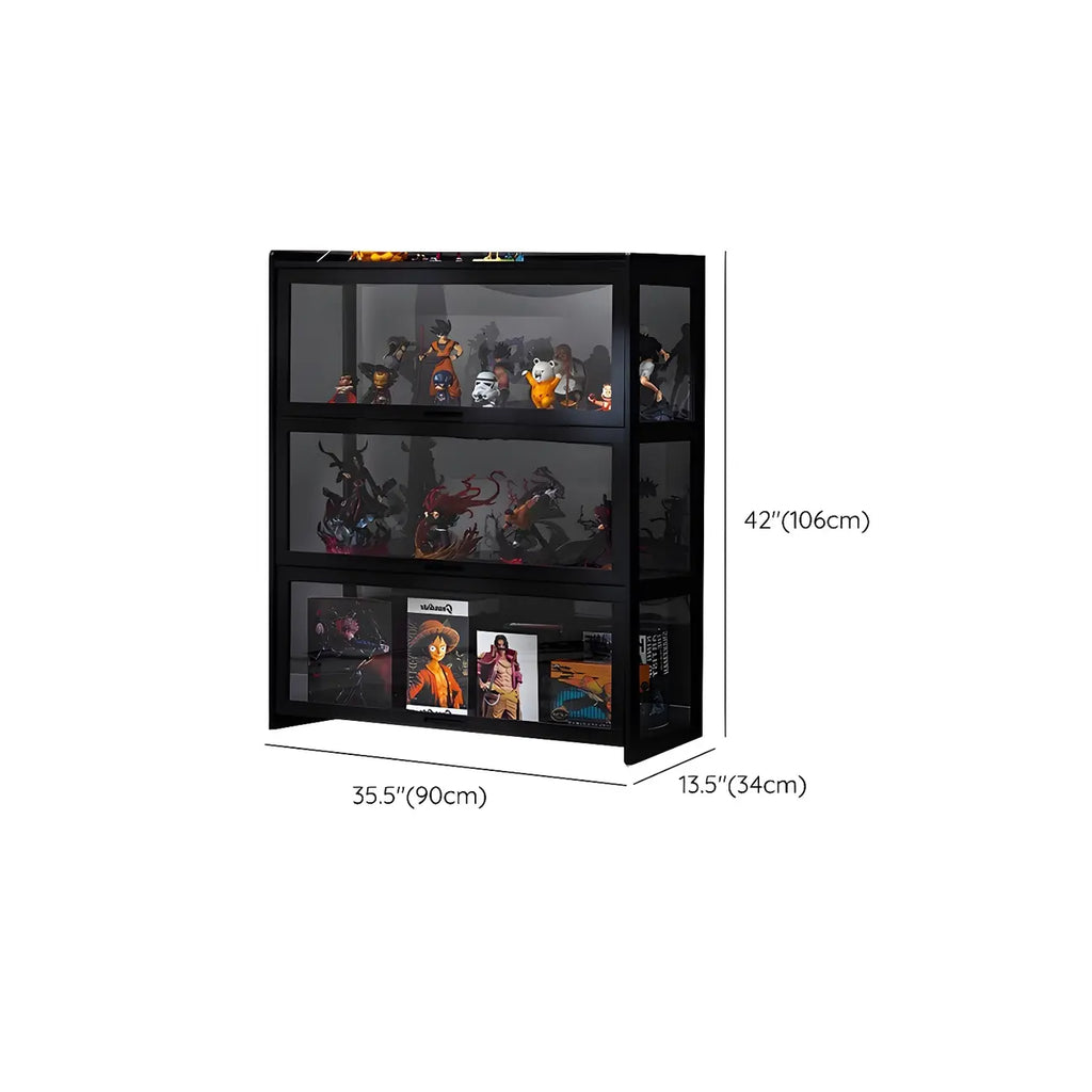 Vitrine moderne en bambou noir et verre avec porte rabattable