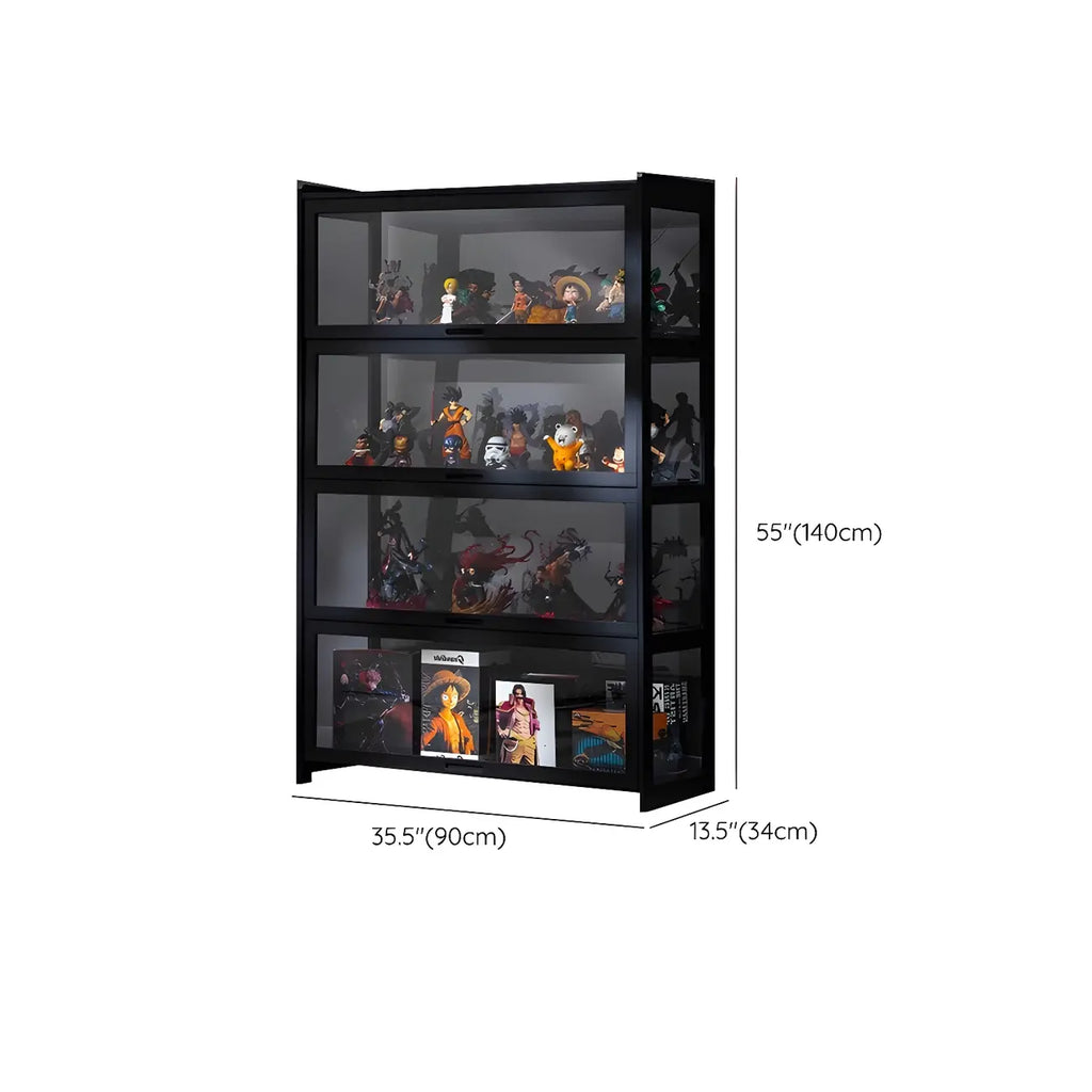 Vitrine moderne en bambou noir et verre avec porte rabattable
