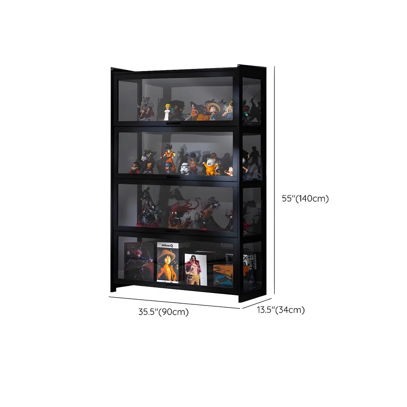 Vitrine moderne en bambou noir et verre avec porte rabattable