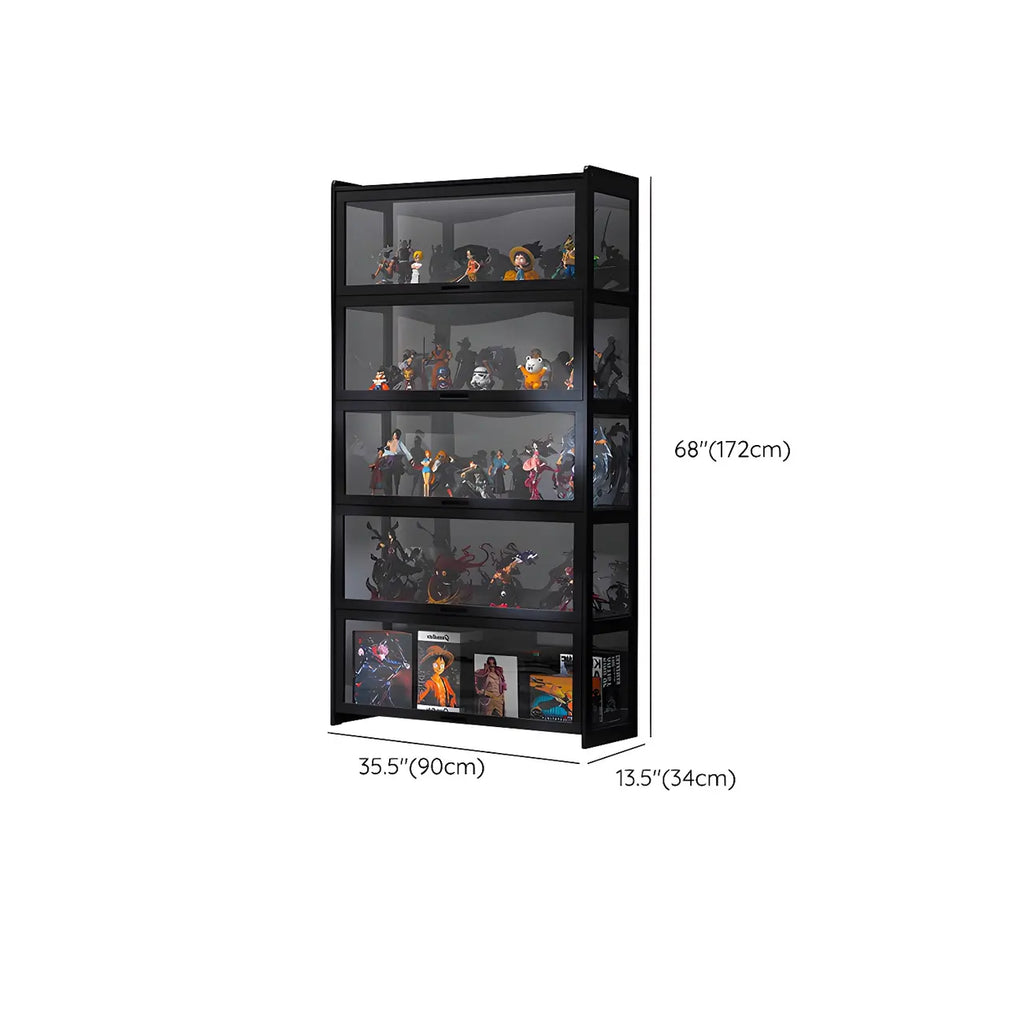 Vitrine moderne en bambou noir et verre avec porte rabattable
