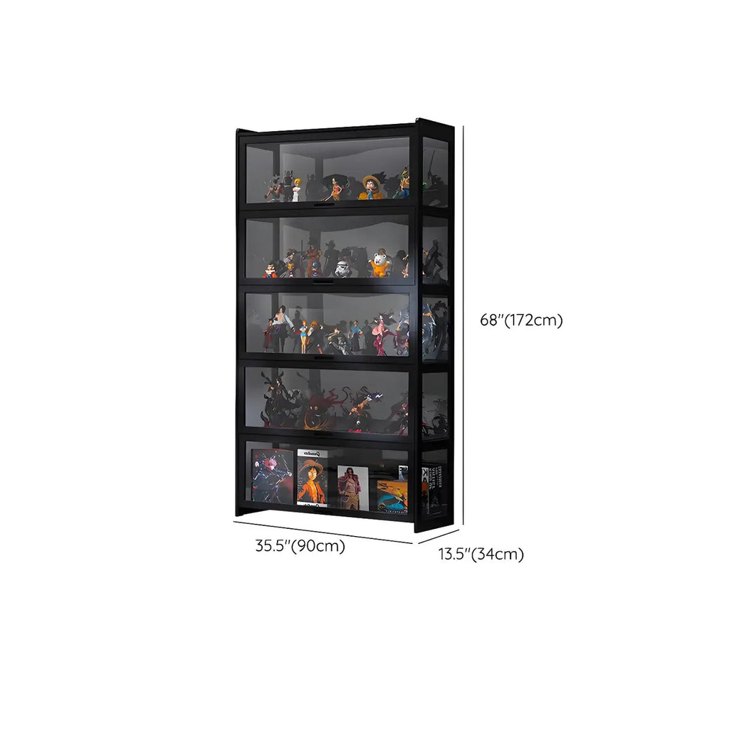 Vitrine moderne en bambou noir et verre avec porte rabattable