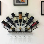 Porte-bouteilles et verres mural en métal simple en forme d'éventail