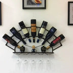 Porte-bouteilles et verres mural en métal simple en forme d'éventail