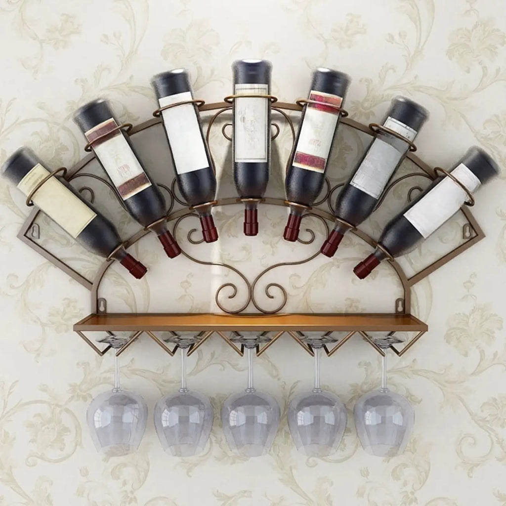 Porte-bouteilles et verres mural en métal simple en forme d'éventail