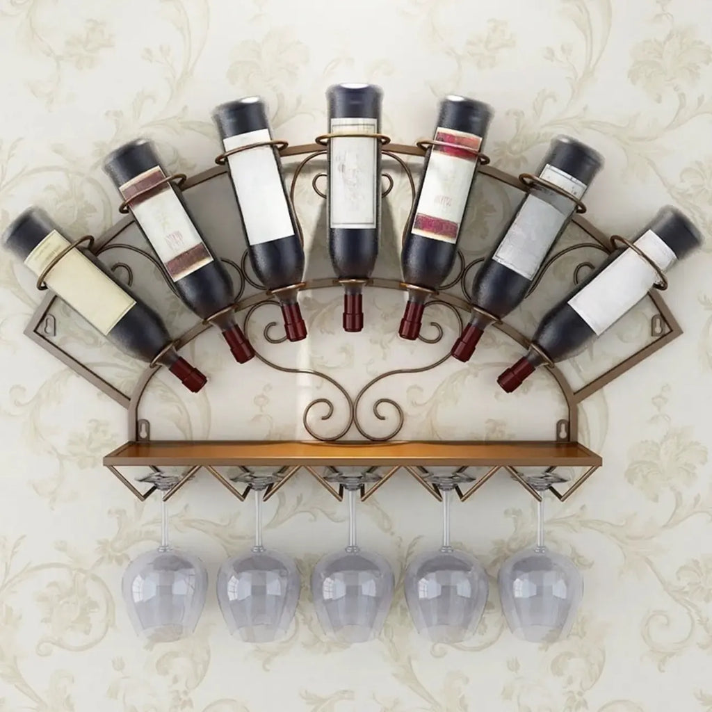 Porte-bouteilles et verres mural en métal simple en forme d'éventail