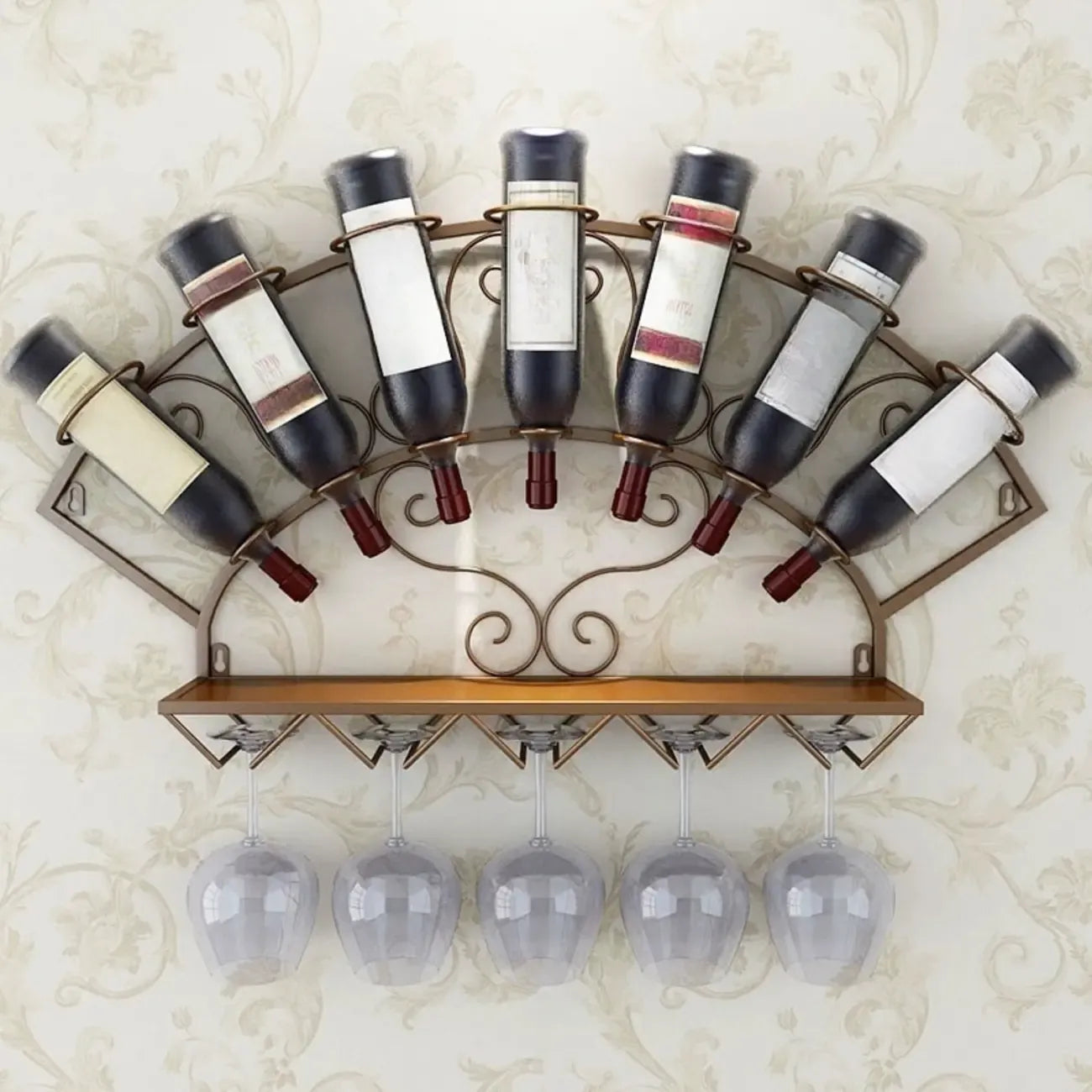 Porte-bouteilles et verres mural en métal simple en forme d'éventail