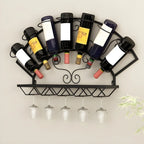 Porte-bouteilles et verres mural en métal simple en forme d'éventail