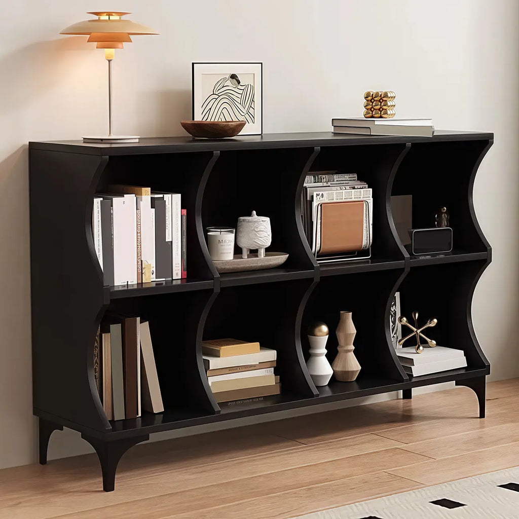 Bibliothèque modulaire moderne en bois noir à 2 niveaux en forme de cube
