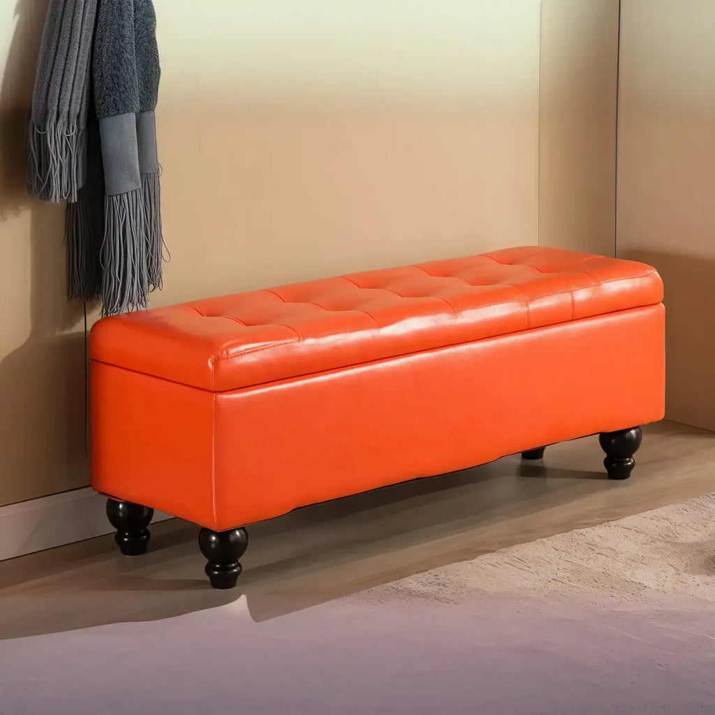 Banc d'entrée moderne avec couvercle rabattable et rangement en similicuir