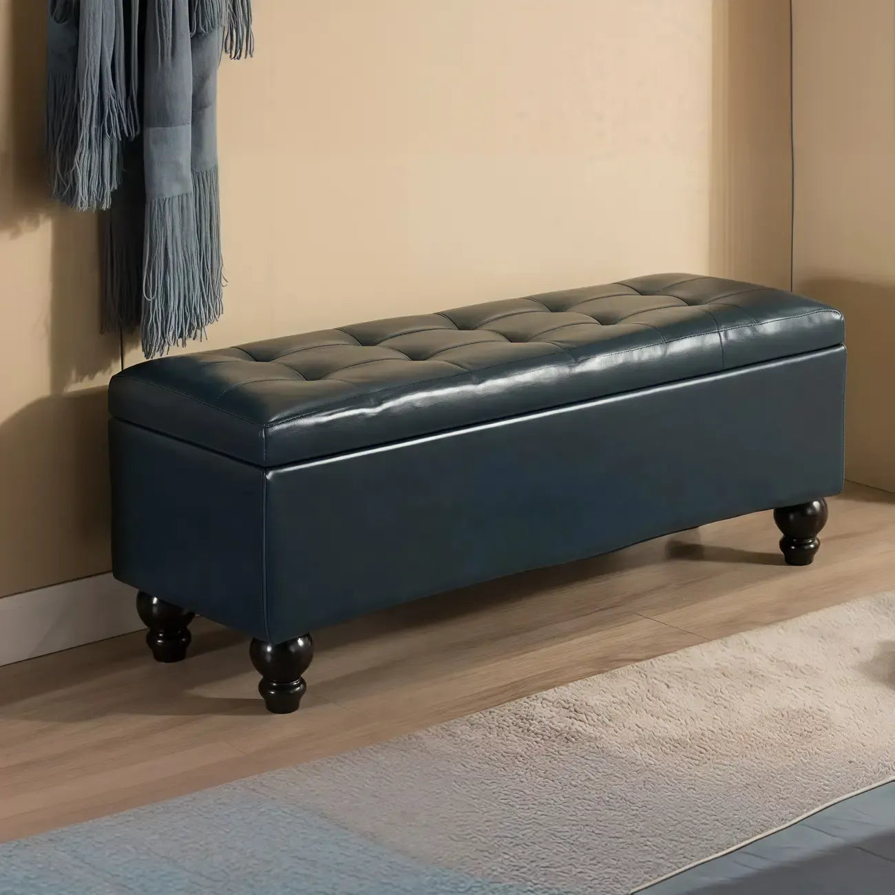 Banc d'entrée moderne avec couvercle rabattable et rangement en similicuir