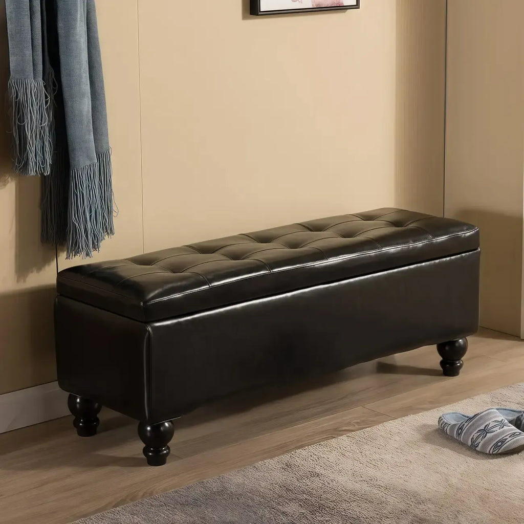 Banc d'entrée moderne avec couvercle rabattable et rangement en similicuir