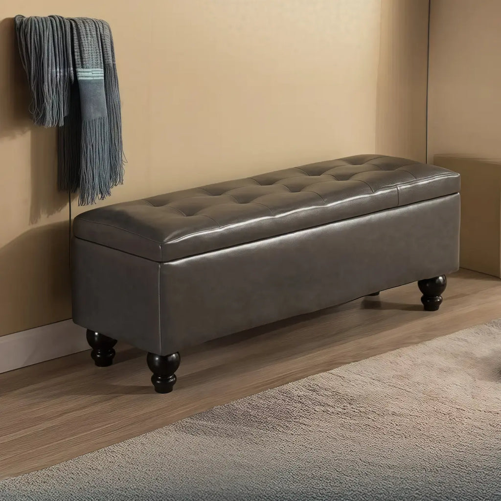 Banc d'entrée moderne avec couvercle rabattable et rangement en similicuir