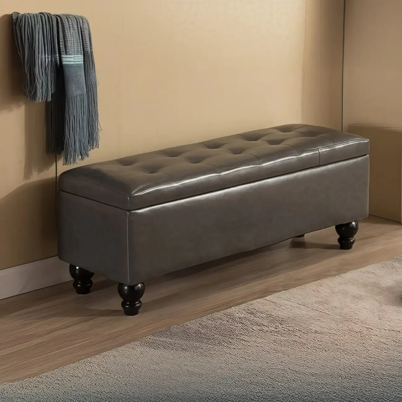 Banc d'entrée moderne avec couvercle rabattable et rangement en similicuir