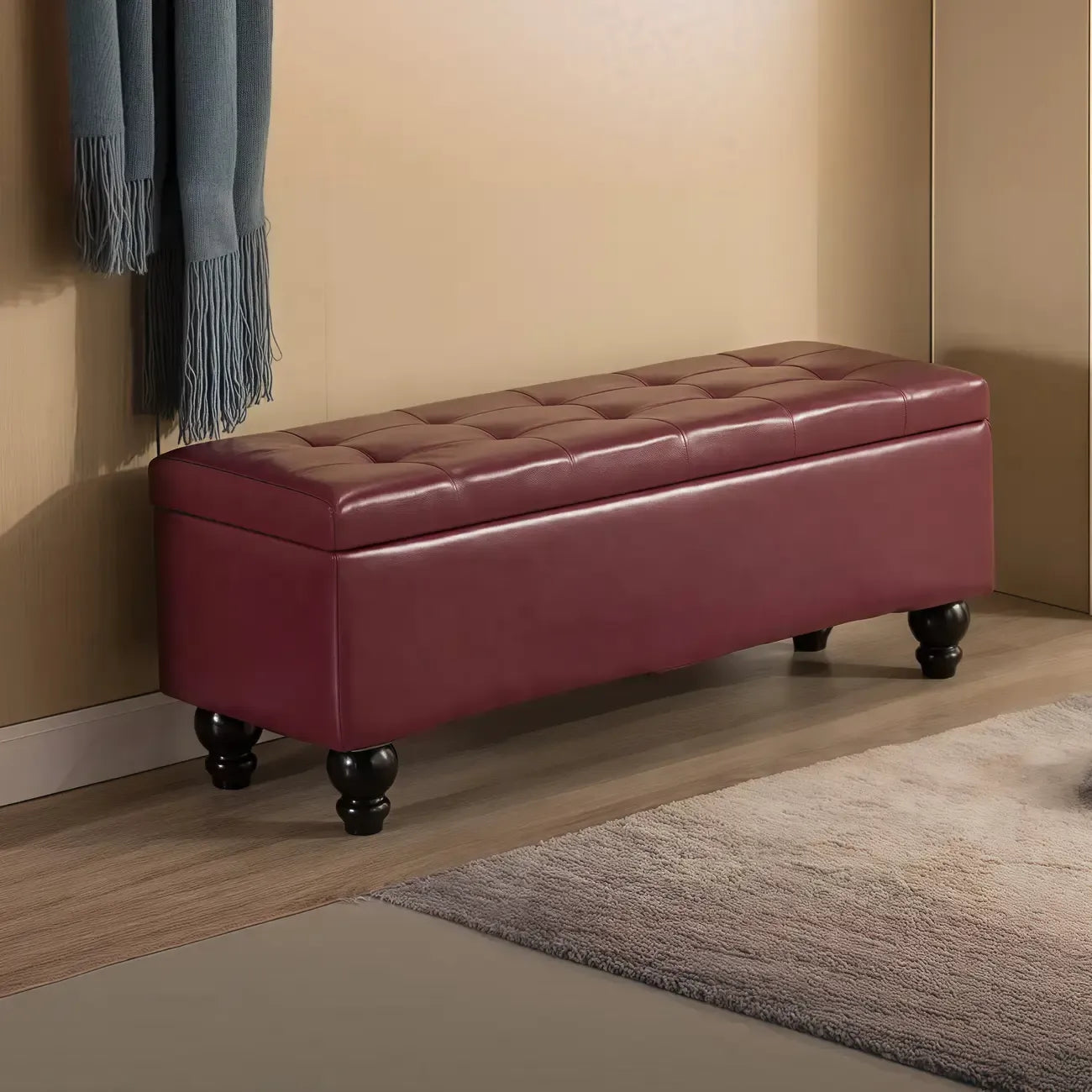 Banc d'entrée moderne avec couvercle rabattable et rangement en similicuir