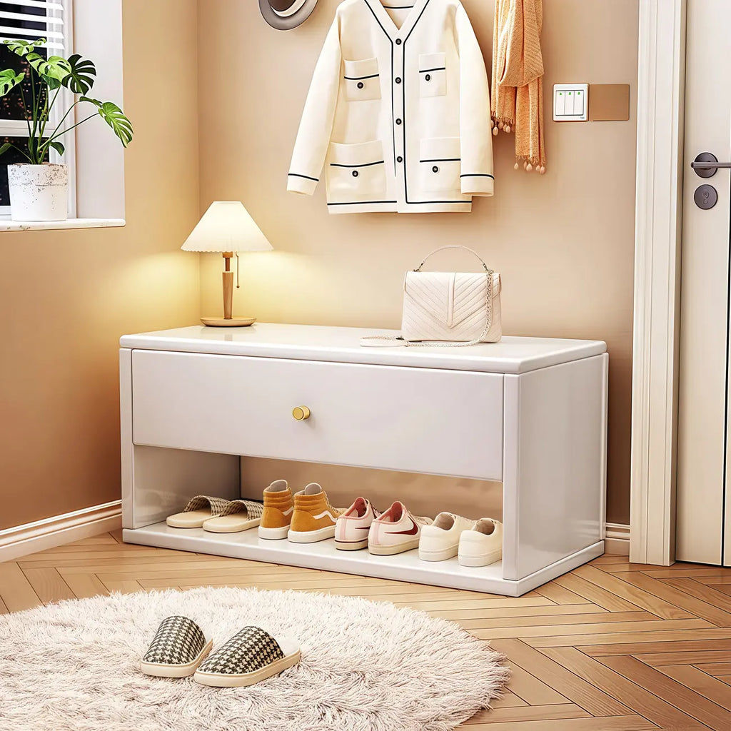 Banc d'entrée compact en noyer avec tiroir