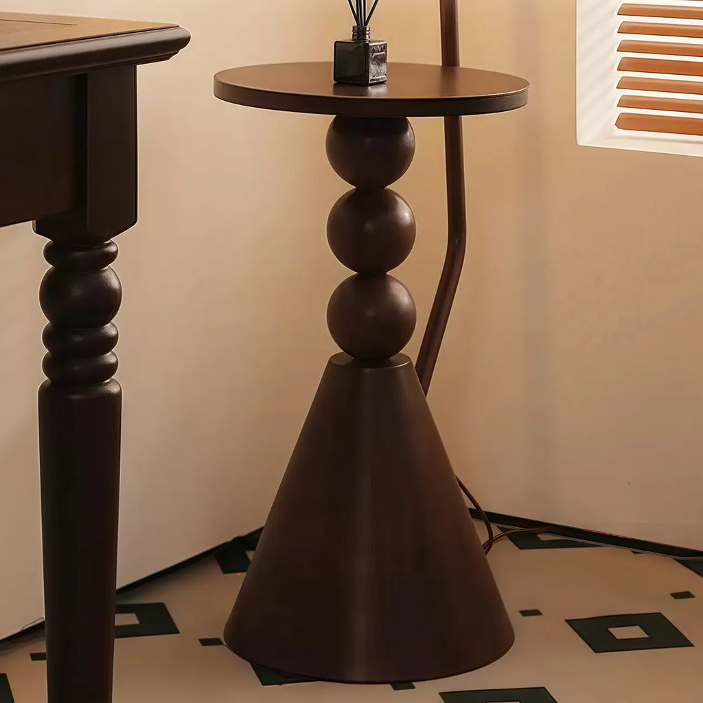 Lampada da terra ad arco regolabile in legno a cupola beige con tavolo