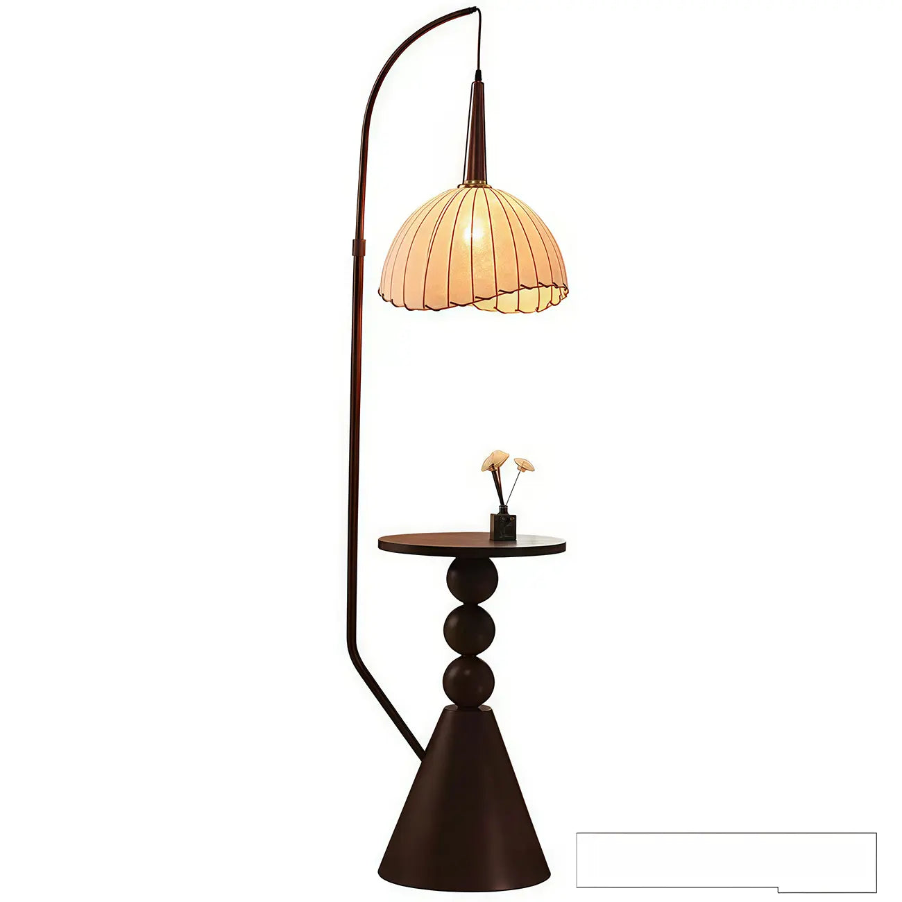 Lampada da terra ad arco regolabile in legno a cupola beige con tavolo