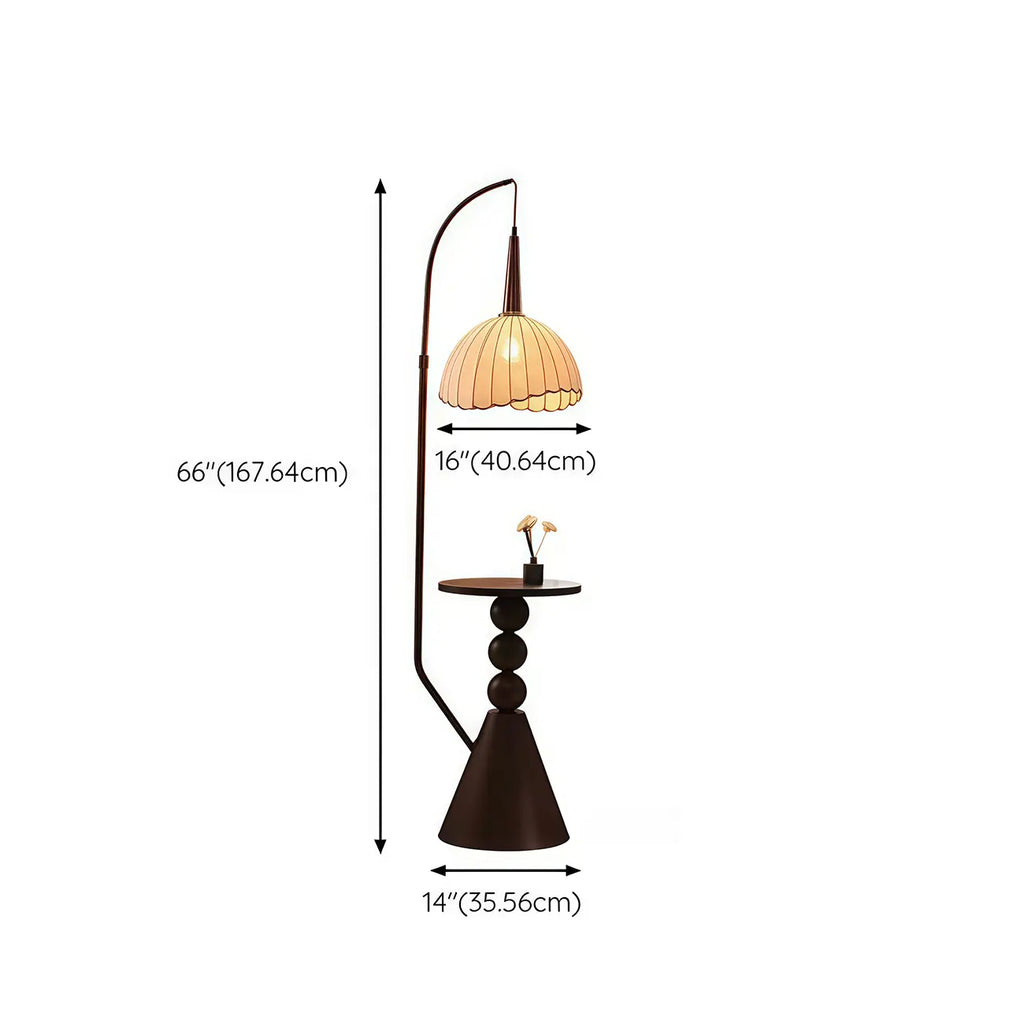 Lampada da terra ad arco regolabile in legno a cupola beige con tavolo