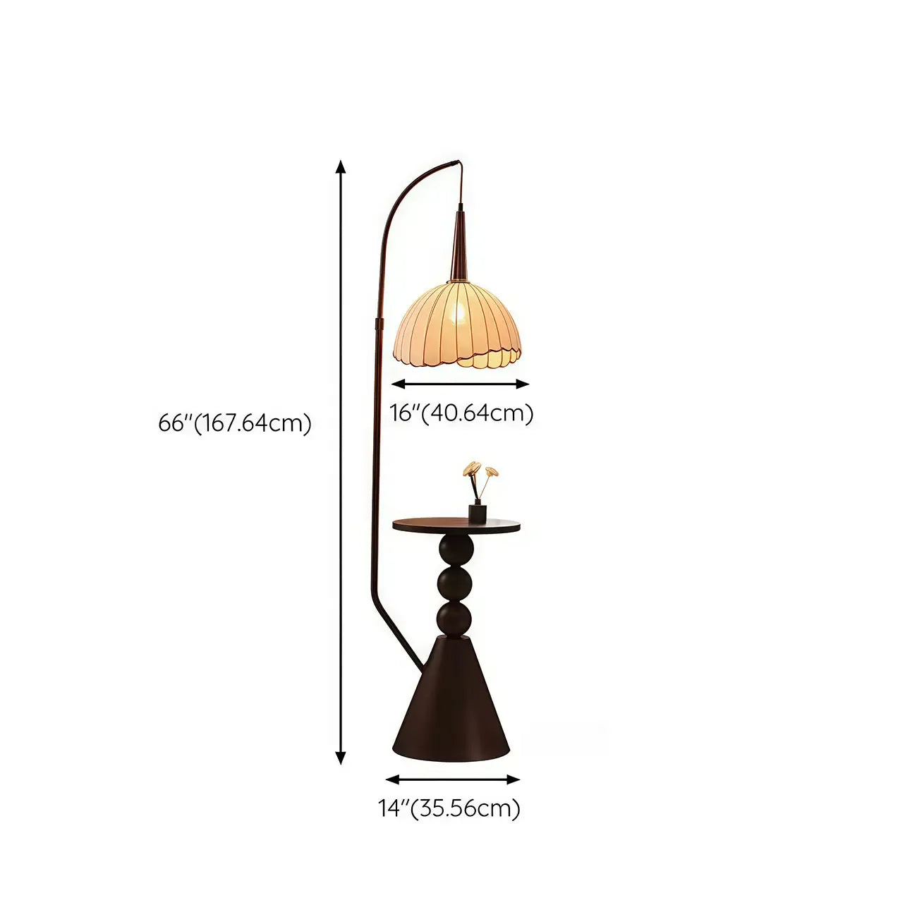 Lampada da terra ad arco regolabile in legno a cupola beige con tavolo