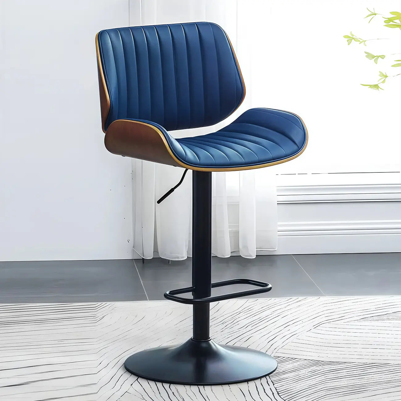 Tabouret de bar pivotant et réglable en bois et cuir rouge élégant