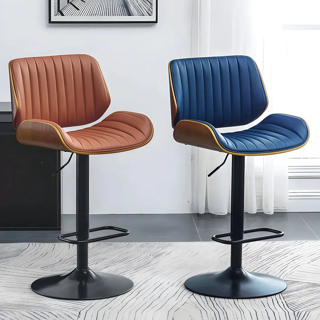 Tabouret de bar pivotant et réglable en bois et cuir rouge élégant