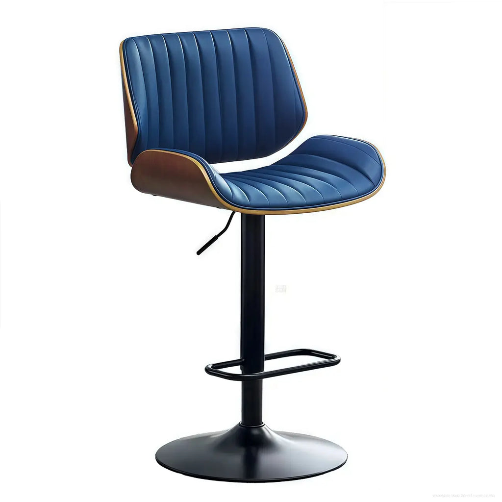 Tabouret de bar pivotant et réglable en bois et cuir rouge élégant