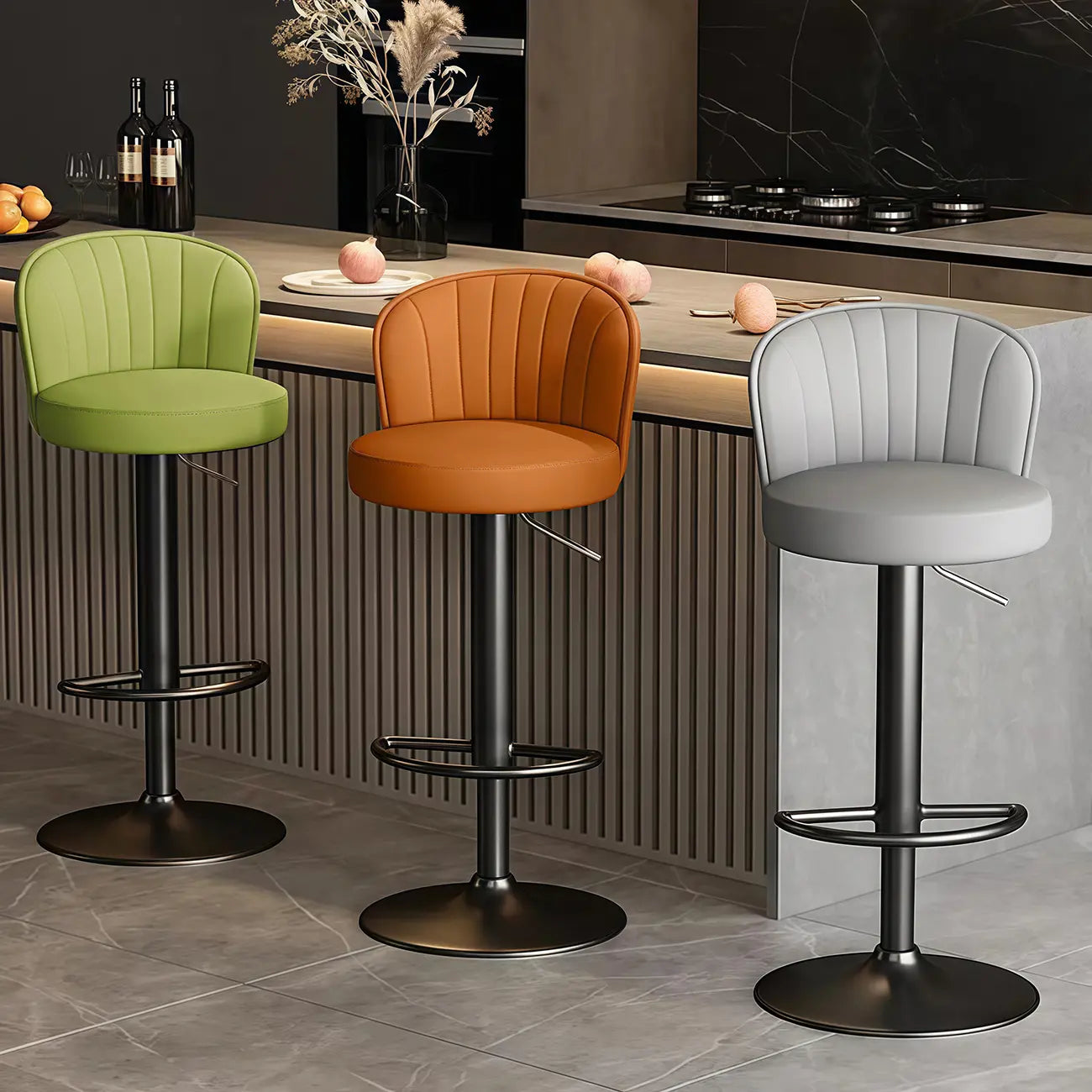 Tabourets de bar pivotants réglables en cuir moderne avec dossier