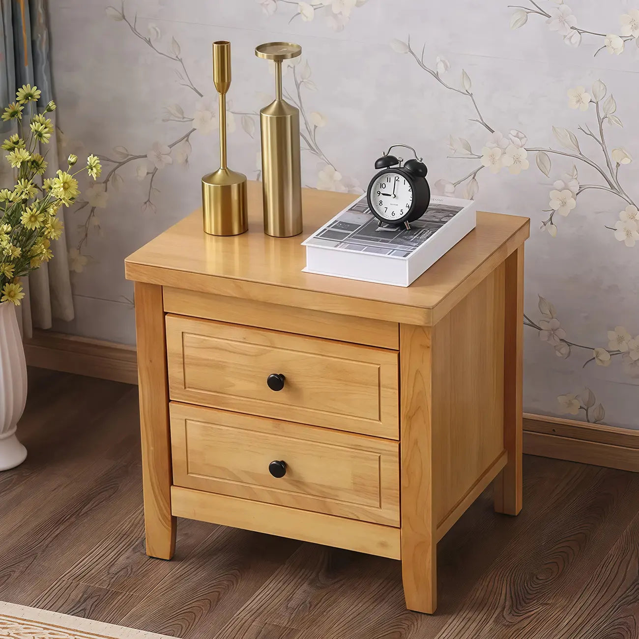 Comodino Grigio Antico a 2 Cassetti in Legno