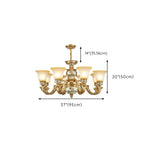 Lampadario in ceramica color oro antico con campane in vetro satinato