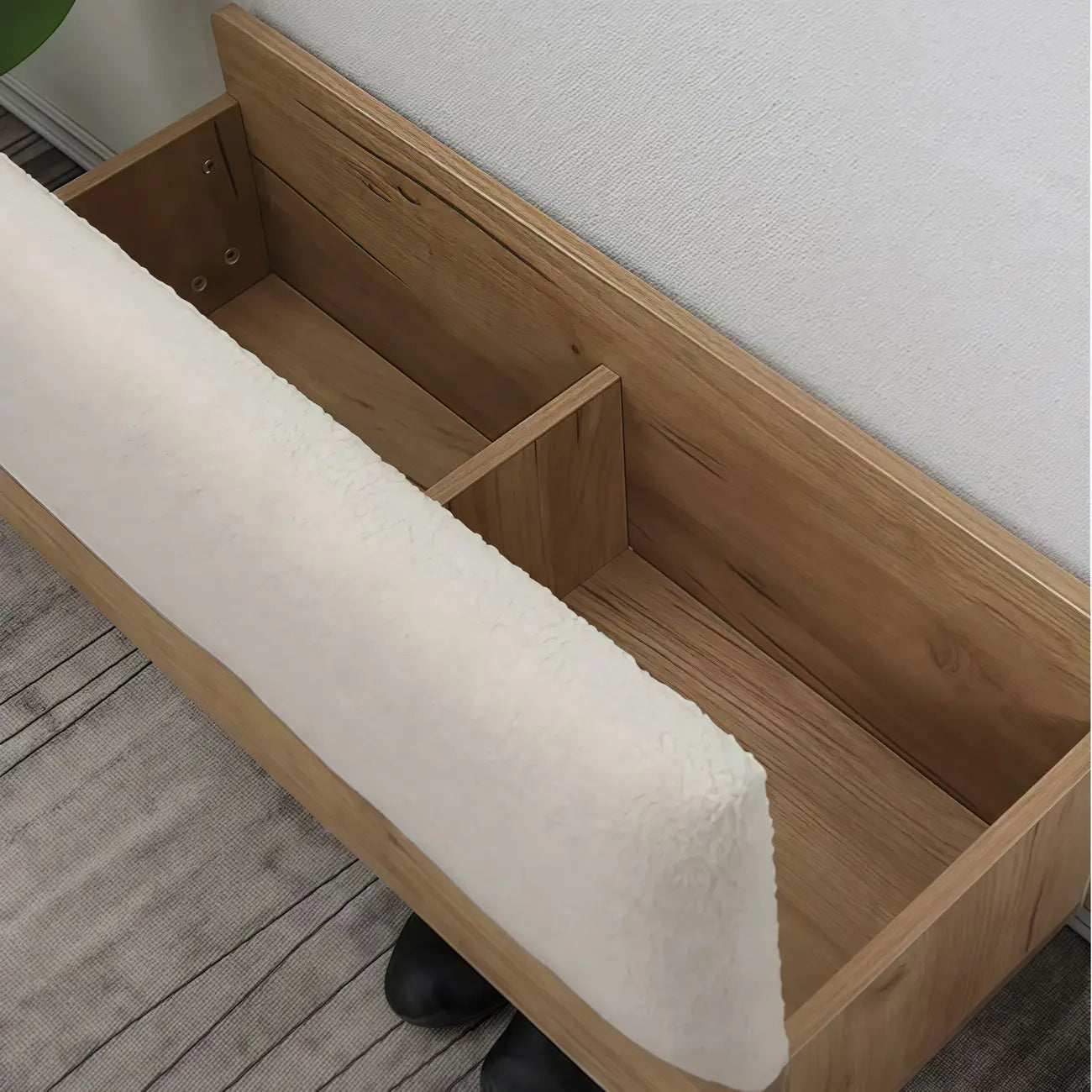 Banc de rangement à chaussures rembourré Nordic Wood à couvercle relevable