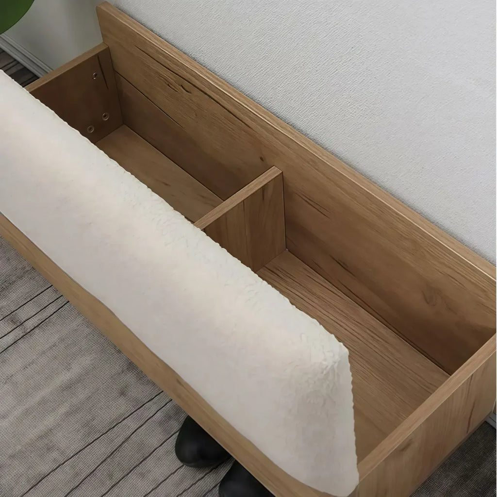 Banc de rangement à chaussures rembourré Nordic Wood à couvercle relevable