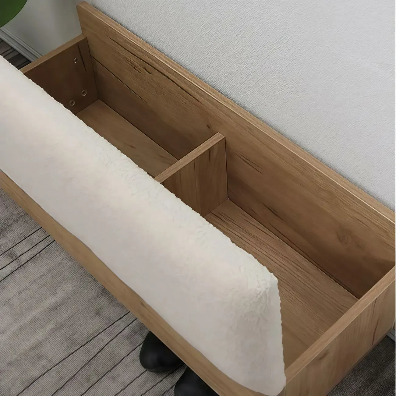 Banc de rangement à chaussures rembourré Nordic Wood à couvercle relevable