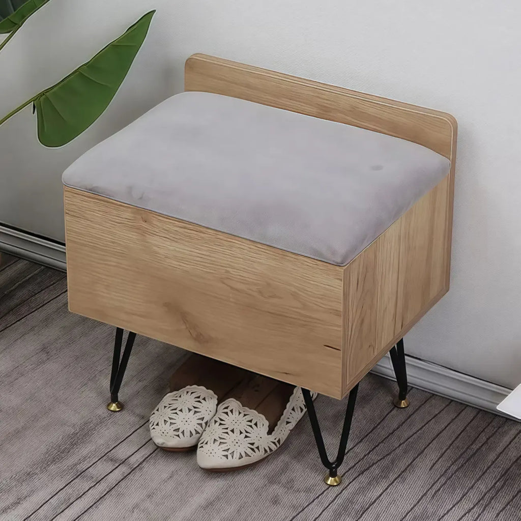 Banc de rangement à chaussures rembourré Nordic Wood à couvercle relevable