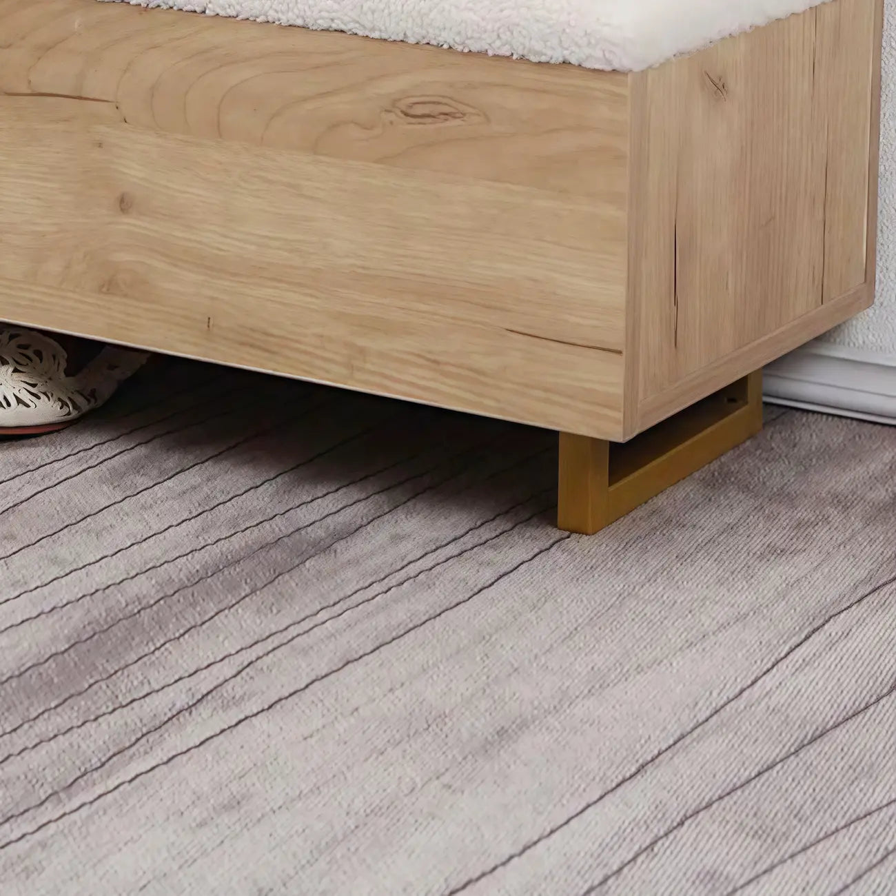 Banc de rangement à chaussures rembourré Nordic Wood à couvercle relevable