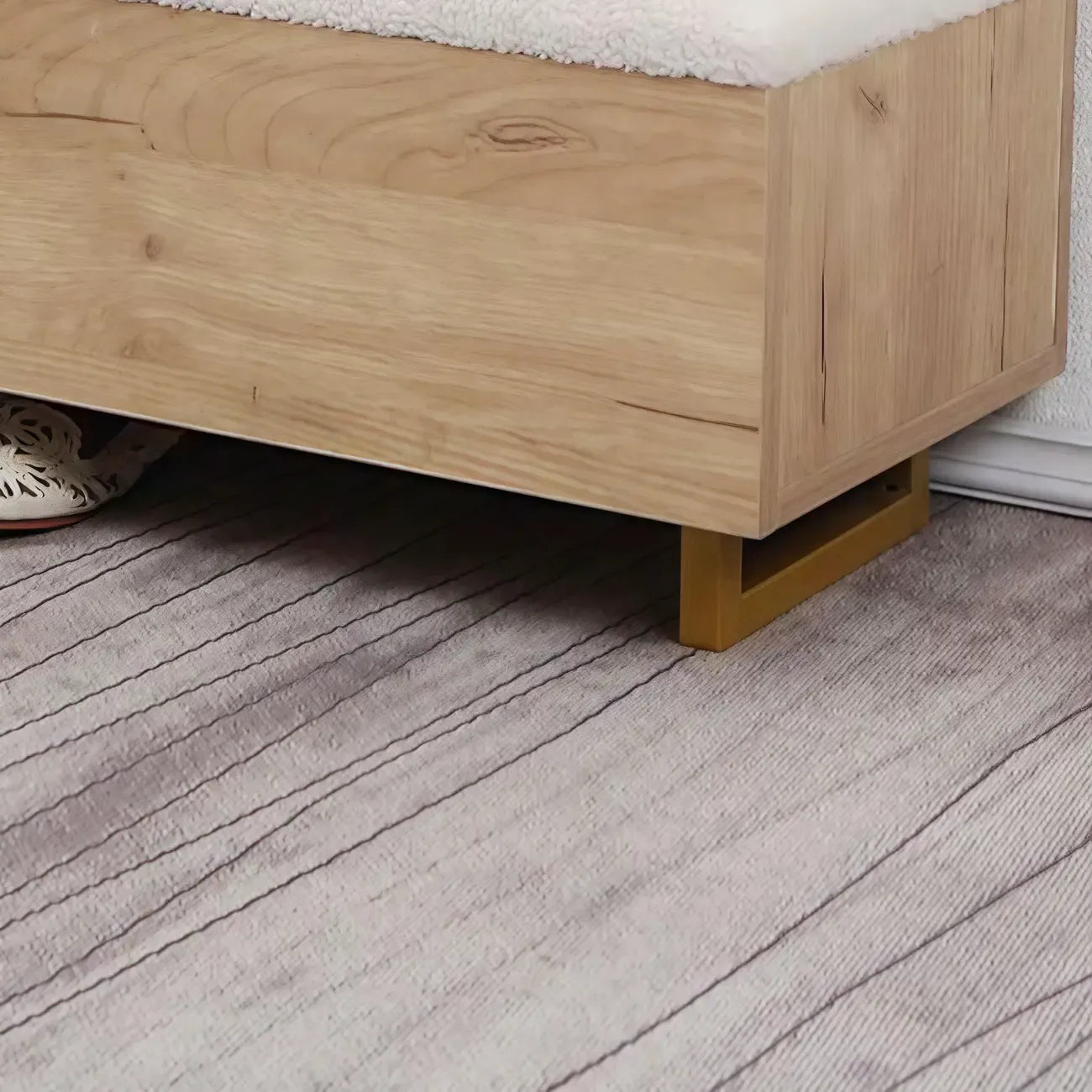 Banc de rangement à chaussures rembourré Nordic Wood à couvercle relevable
