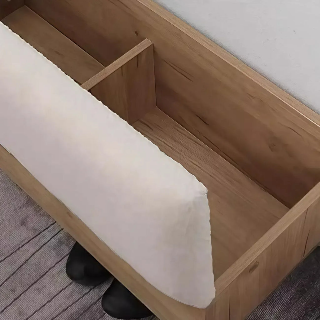 Banc de rangement à chaussures rembourré Nordic Wood à couvercle relevable