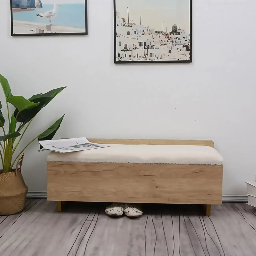 Banc de rangement à chaussures rembourré Nordic Wood à couvercle relevable