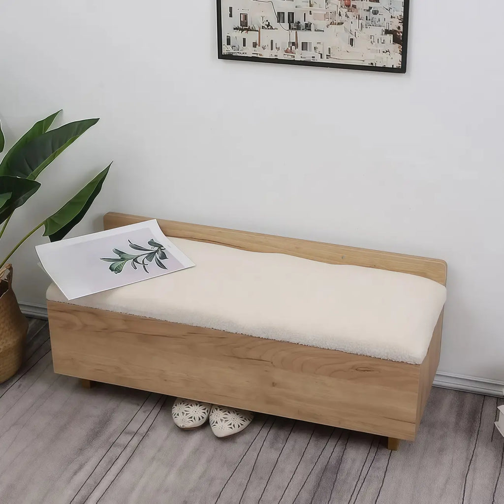 Banc de rangement à chaussures rembourré Nordic Wood à couvercle relevable
