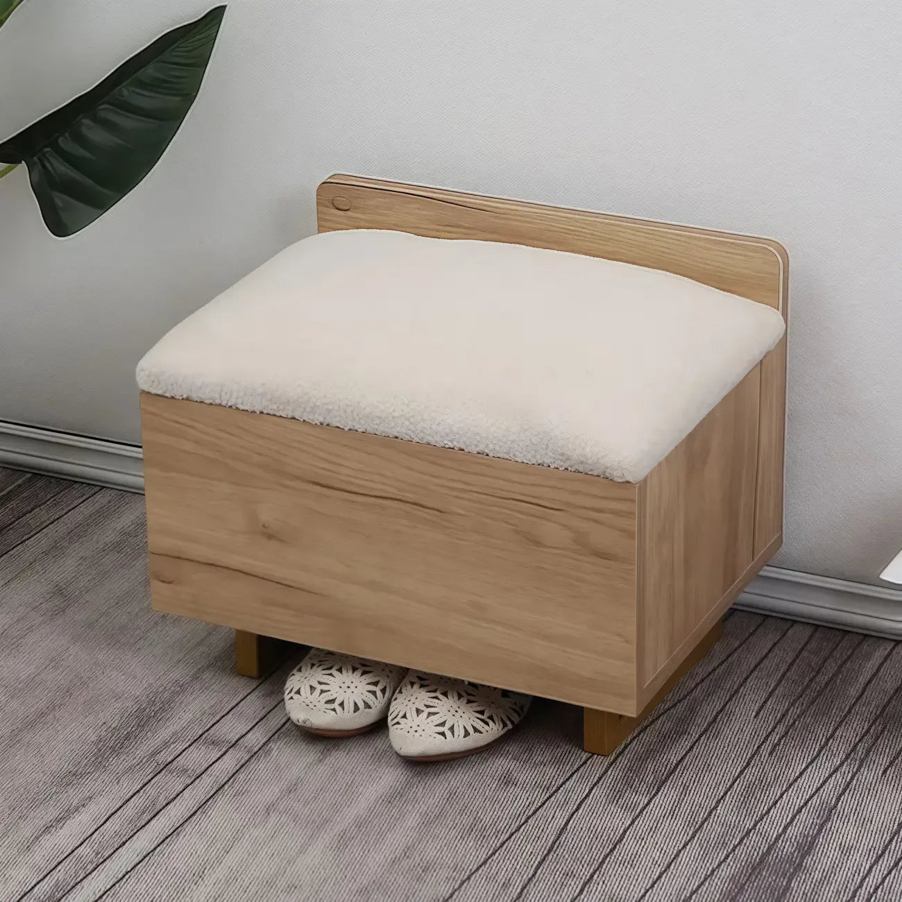 Banc de rangement à chaussures rembourré Nordic Wood à couvercle relevable