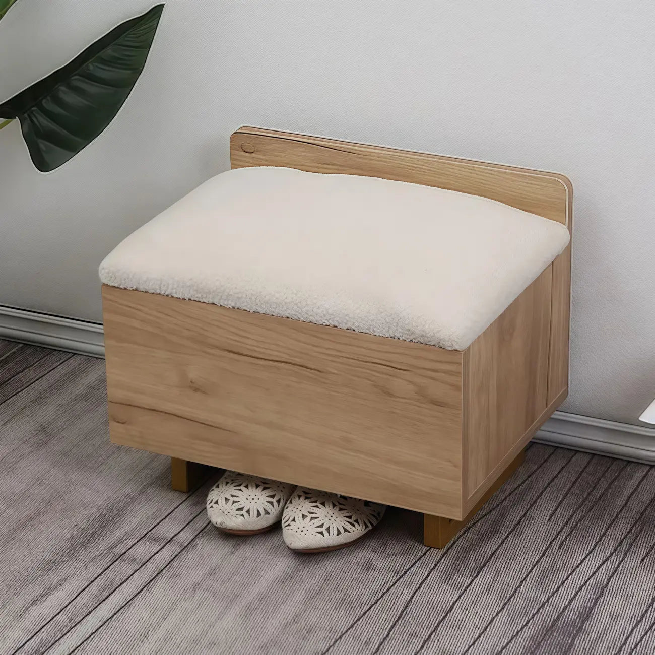 Banc de rangement à chaussures rembourré Nordic Wood à couvercle relevable