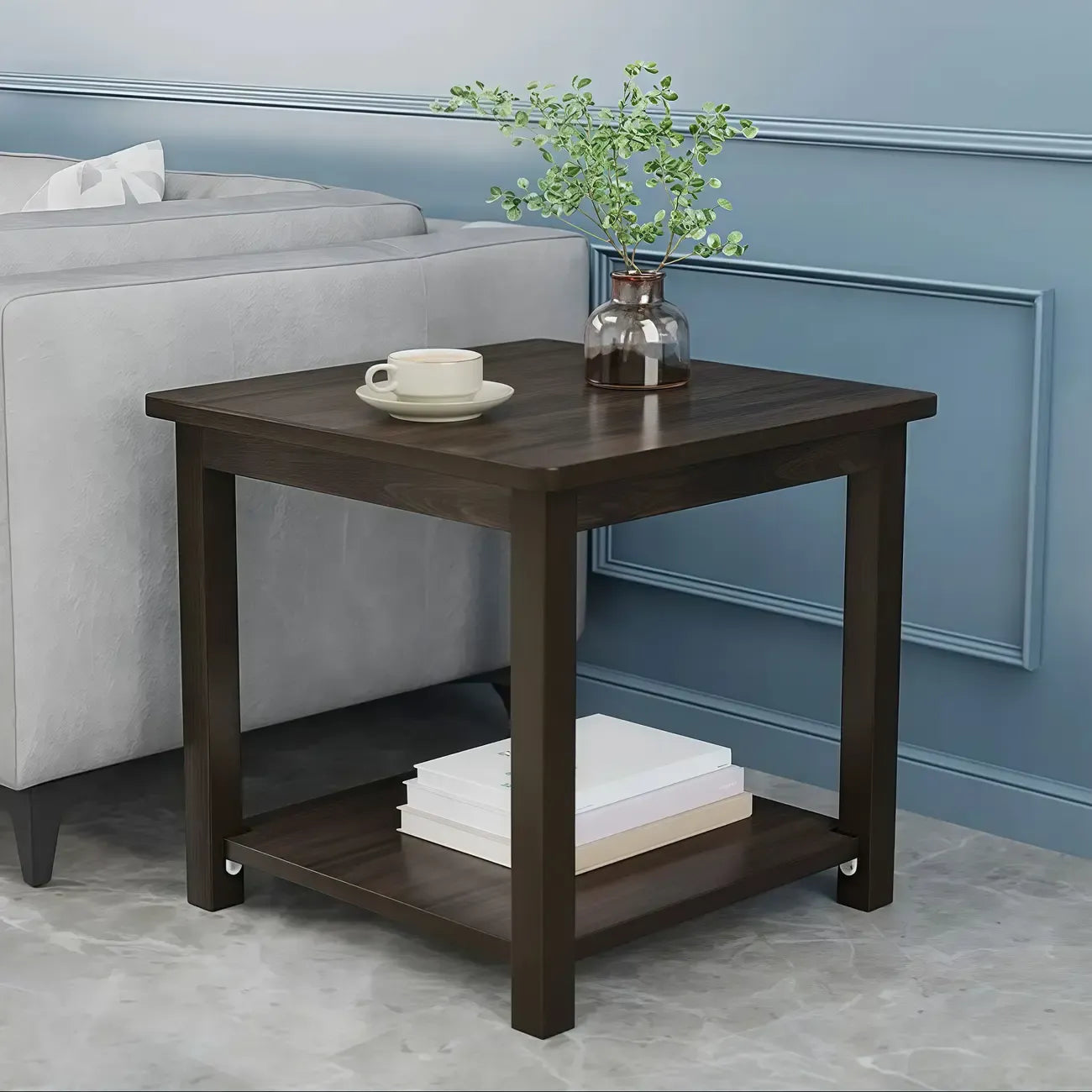 Table d'appoint minimaliste en bois noir avec rangement pour salon